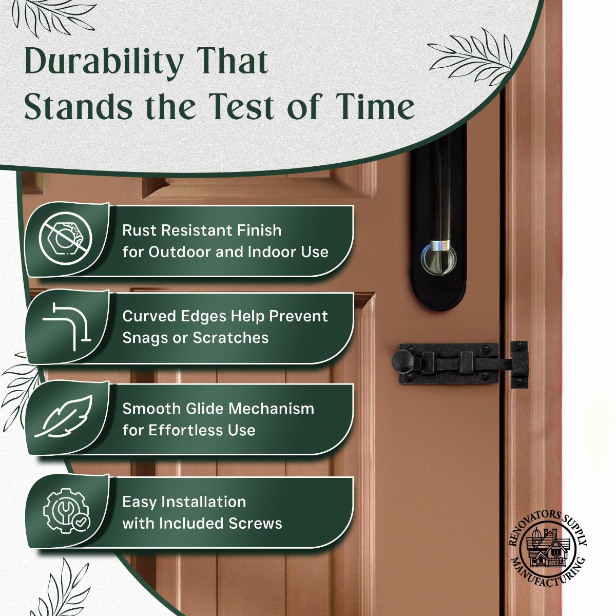 Wrought Iron Slide Bolt - 3.5" Wide - Black - Rustproof Finish image-2