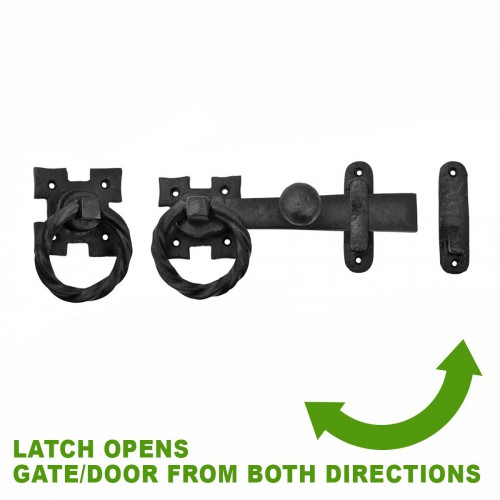 Black Door Lock Latch 7" Wrought Iron Gate Latch Ring Pull image-14