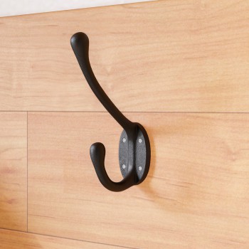 Wrought Iron Double Hook Black for Coats Towels Robes 