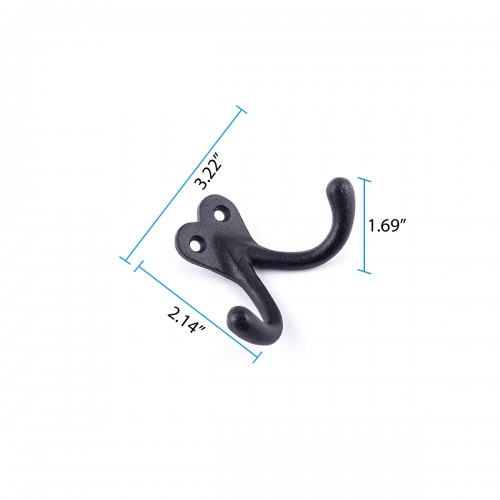 Double Wall Hook Black Cast Iron Hat and Coat Hook image-9