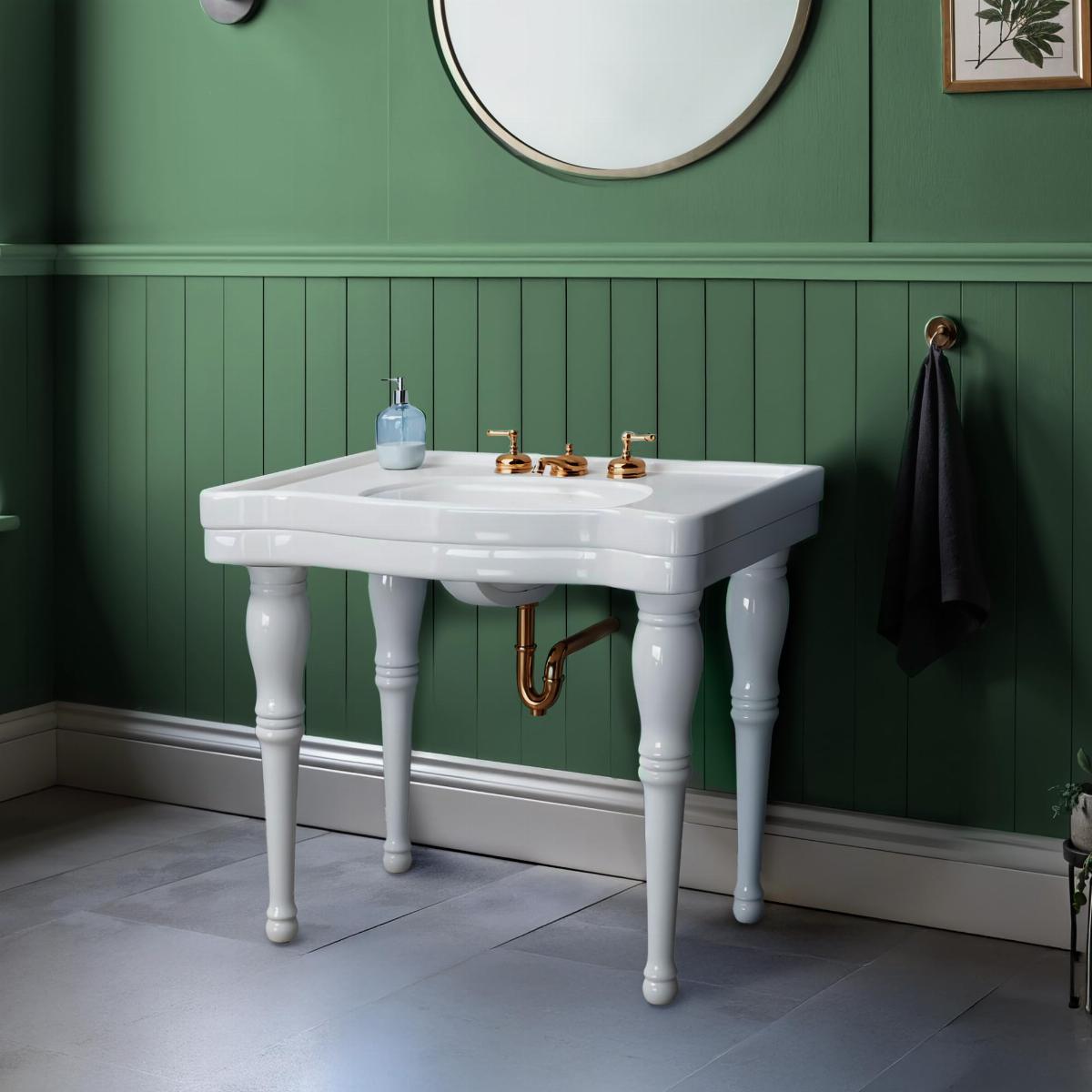 Renovators Supply Belle Epoque White Bathroom Console Sink with Spindle Legs, image size:1200x1200