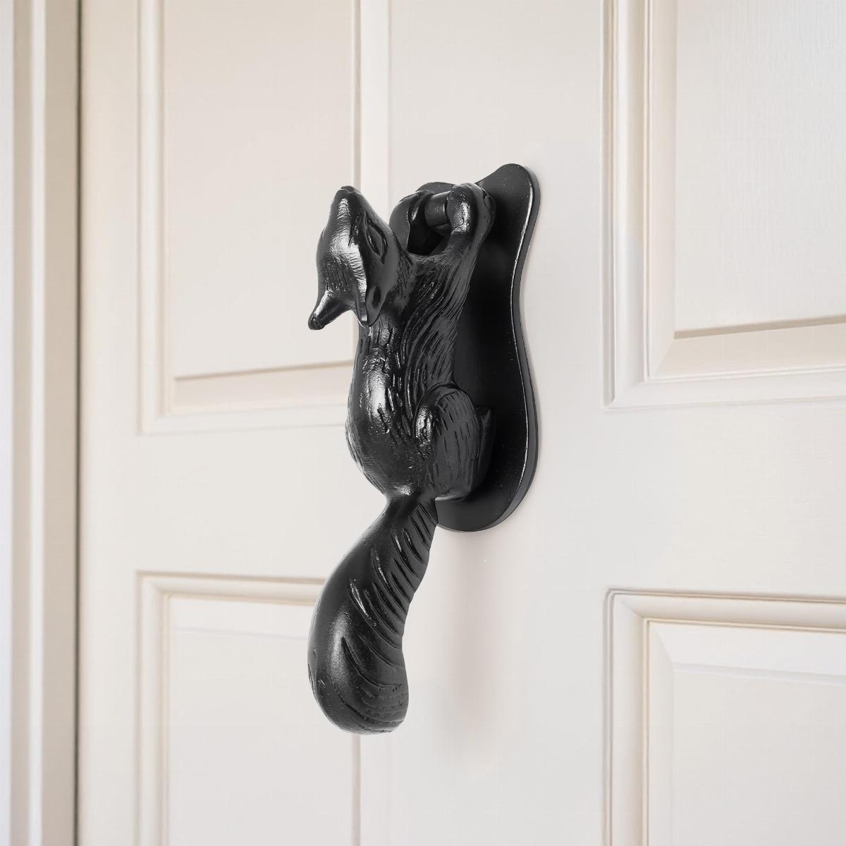 Black Cast Iron Squirrel Shaped Vintage Front Door Knocker image-2