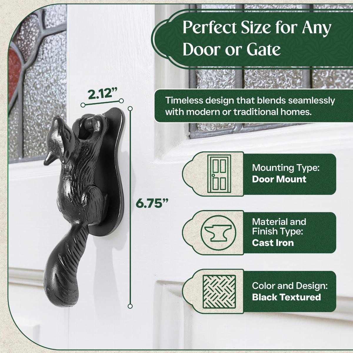 Black Cast Iron Squirrel Shaped Vintage Front Door Knocker image-4