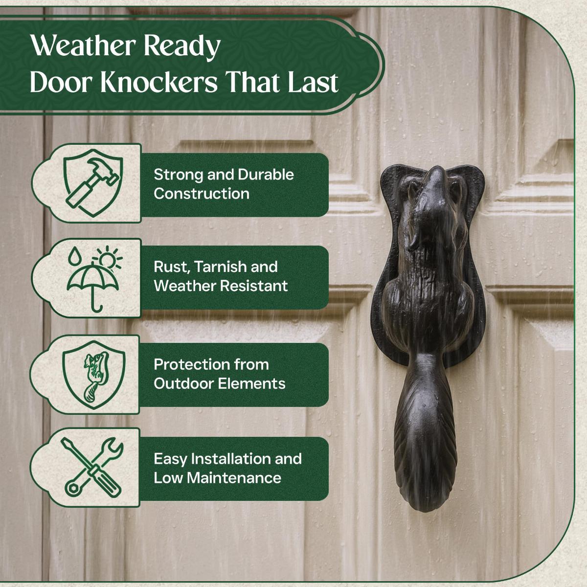 Black Cast Iron Squirrel Shaped Vintage Front Door Knocker image-5