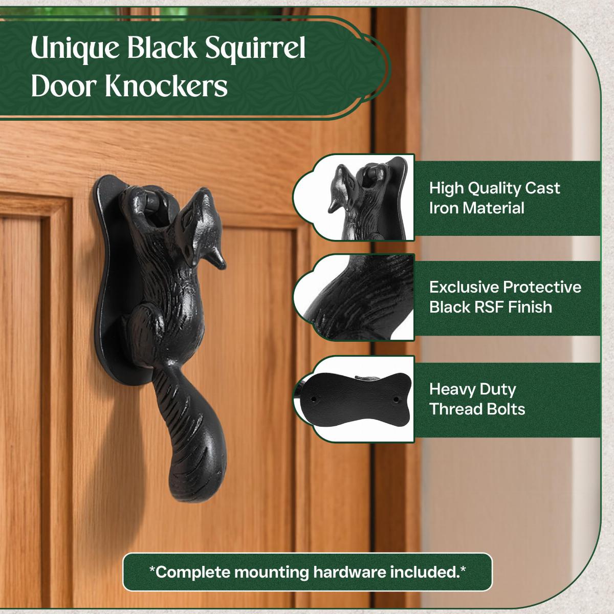 Black Cast Iron Squirrel Shaped Vintage Front Door Knocker image-3