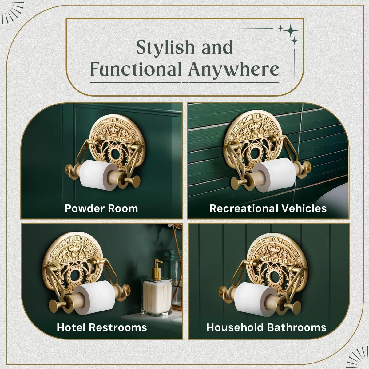 Brass Toilet Paper Holder, 'The Crown', Polished Brass Finish image-6