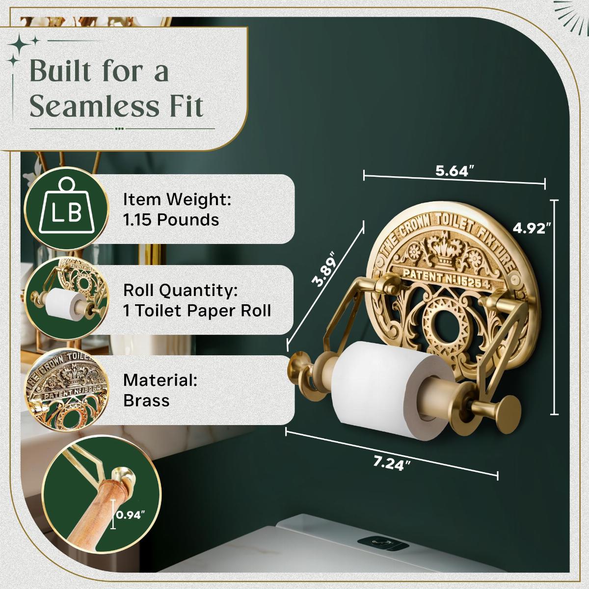 Brass Toilet Paper Holder, 'The Crown', Polished Brass Finish image-3