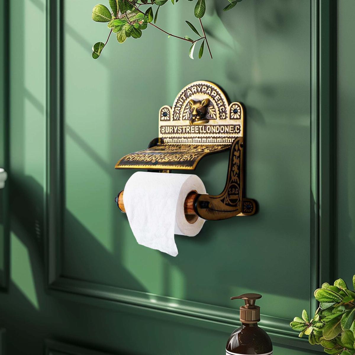 thumbnail image 2 of Bathroom Organization Vintage Antique Brass Toilet Paper Holder Wall Mount - Roll Tissue Wire Basket Bathroom Storage Bathroom Accessory 2 of 13