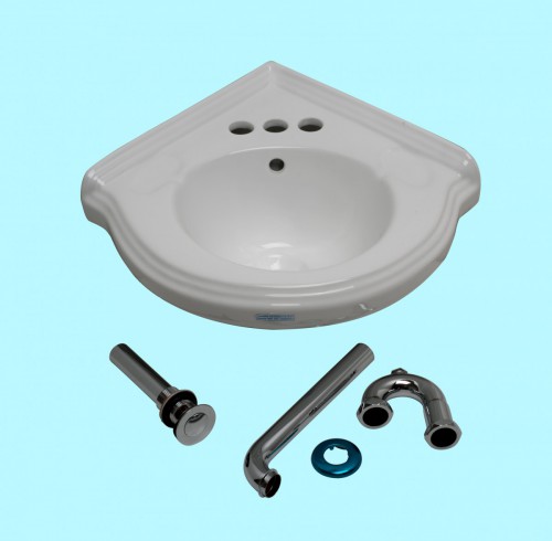 Bathroom Corner Sink White China Wall Mount Drain/p-trap image-4