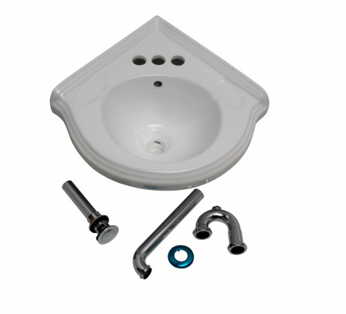 Bathroom Corner Sink White China Wall Mount Drain/p-trap image-3