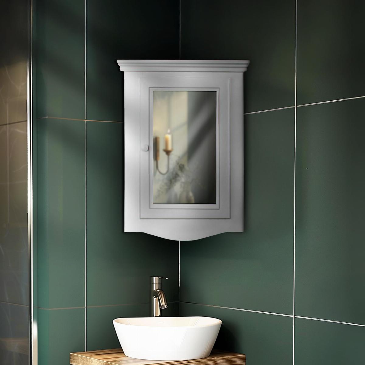 Bethpage Corner 20-1/8 in. W x 27-1/8 in. H Surface Wall Mount Wooden Medicine Cabinet in White with Mirror image-6
