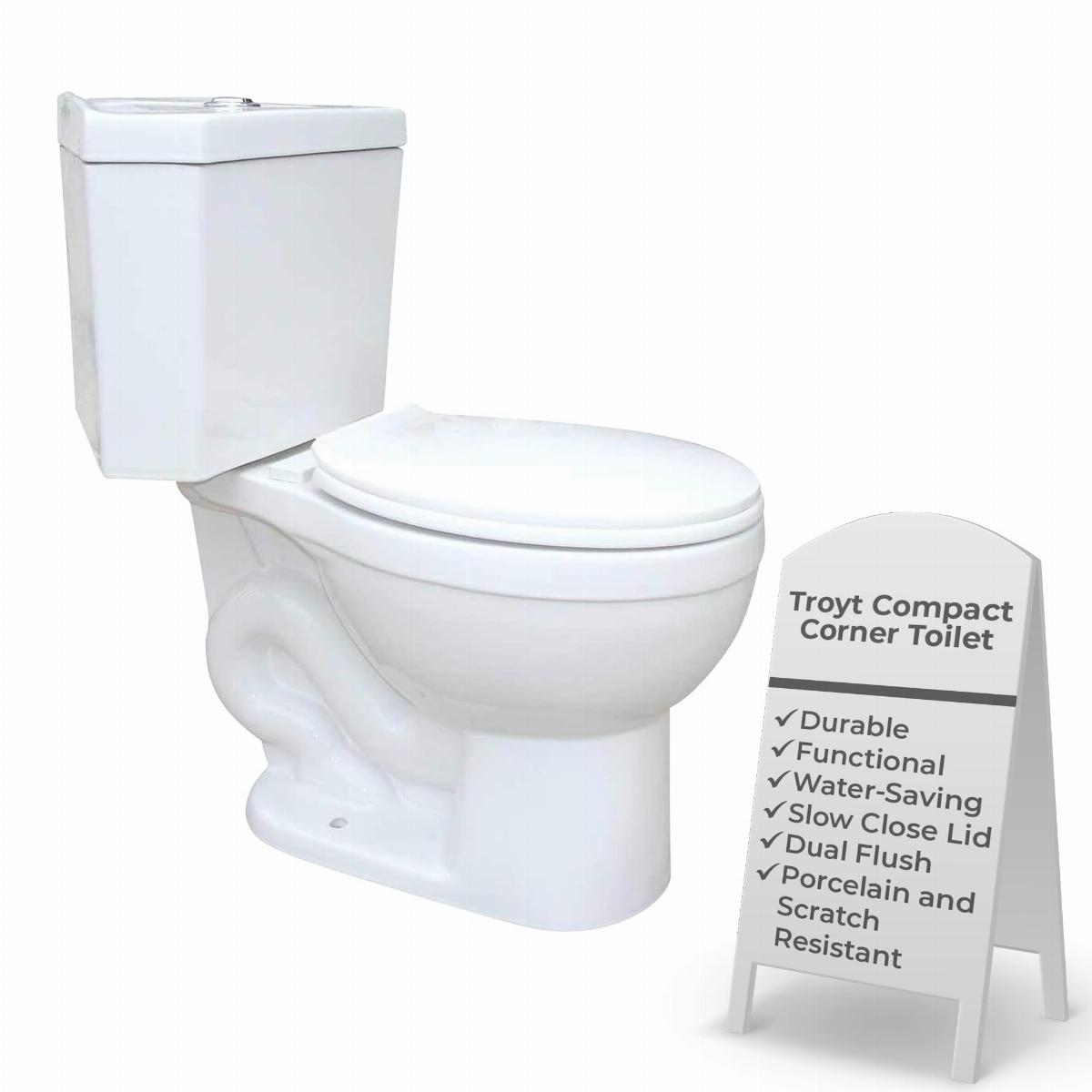 Troyt Corner Toilet - White 2-Piece Modern Toilet 0.8 GPF/1.6 GPF WaterSense Dual Flush Round Bowl with Slow Close Seat image-3