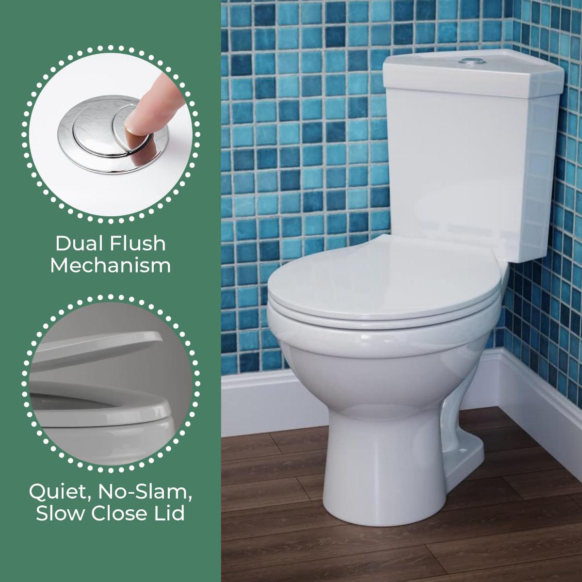 Troyt Corner Toilet - White 2-Piece Modern Toilet 0.8 GPF/1.6 GPF WaterSense Dual Flush Round Bowl with Slow Close Seat image-4
