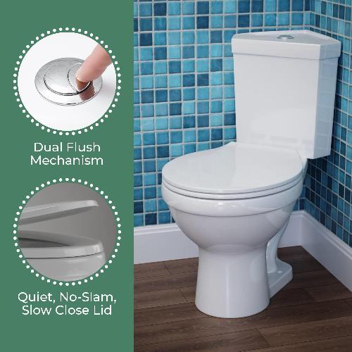 Troyt Corner Toilet - White 2-Piece Modern Toilet 0.8 GPF/1.6 GPF WaterSense Dual Flush Round Bowl with Slow Close Seat image-3