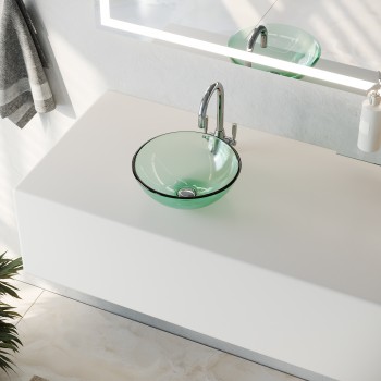 11 5/8" Tempered Glass Round Vessel Sink with Drain Clear Mini Bowl Sink 