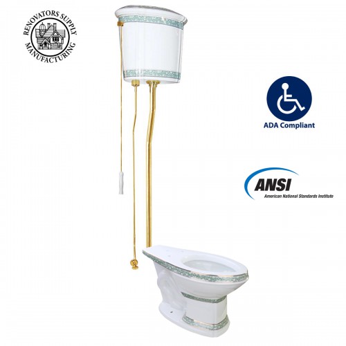 High Tank Toilet with White China Finish, Brass L Pipe and Elongated Bowl image-7