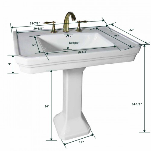 Victorian 32" Large Pedestal Bathroom Sink White with Overflow Heavy Duty Classic Design image-15