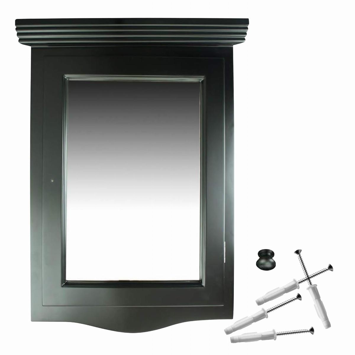 Black Solid Wood Bathroom Corner Medicine Cabinet With Mirror image-3