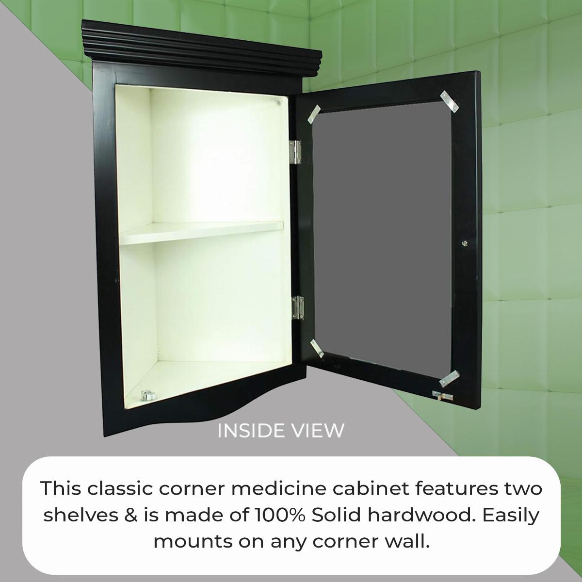 Black Solid Wood Bathroom Corner Medicine Cabinet With Mirror image-6