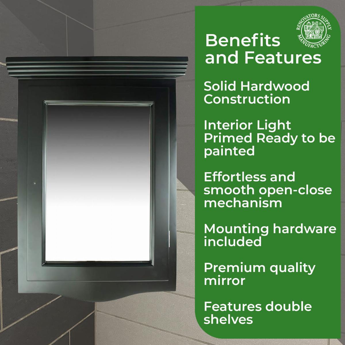 Black Solid Wood Bathroom Corner Medicine Cabinet With Mirror image-7