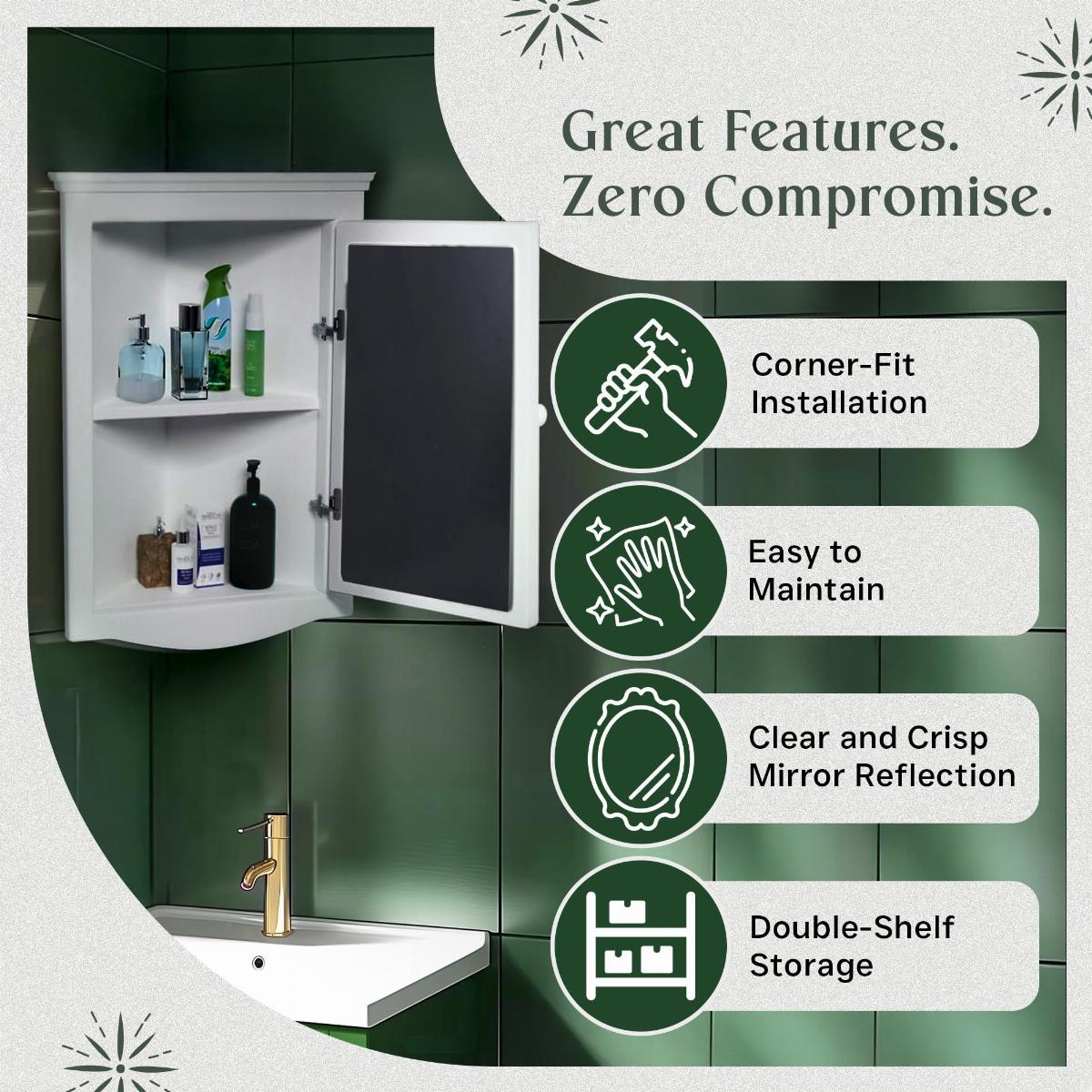 Black Solid Wood Bathroom Corner Medicine Cabinet With Mirror image-3