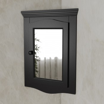 Black Solid Wood Bathroom Corner Medicine Cabinet With Mirror 