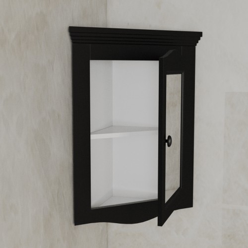 Black Solid Wood Bathroom Corner Medicine Cabinet With Mirror image-2