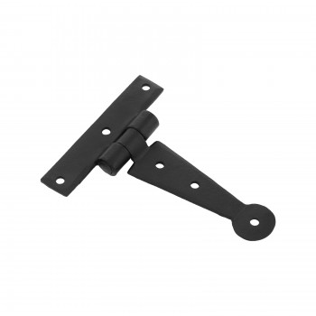 Black Iron T Strap Hinge 4.3 Inches Long Modern Decorative Outdoor Bean Tee Hinge Rust Resistant Powder Coated Wooden Cabinet Door or Gate Hinges with Screws 