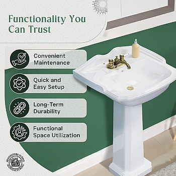 Cloakroom 19 inch Pedestal Bathroom Sink in White with Overflow image-4