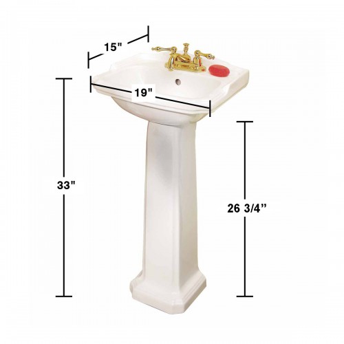 Cloakroom 19 inch Pedestal Bathroom Sink in White with Overflow image-15