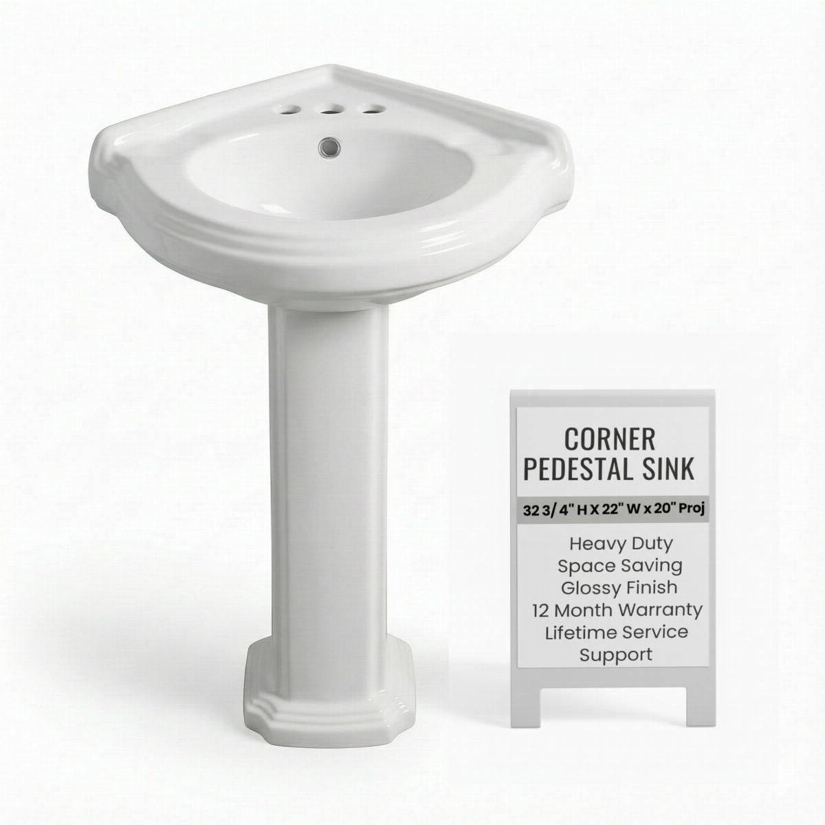 Portsmouth 22" Corner Pedestal Combo Bathroom Sink in White with Overflow image-2
