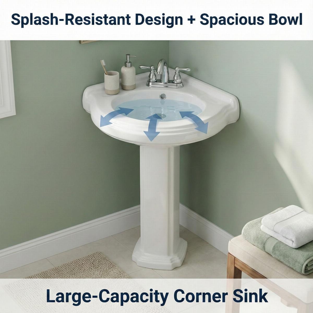 Portsmouth 22" Corner Pedestal Combo Bathroom Sink in White with Overflow image-3
