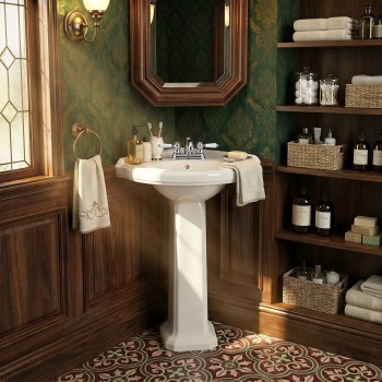 Portsmouth 22" Corner Pedestal Combo Bathroom Sink in White with Overflow 