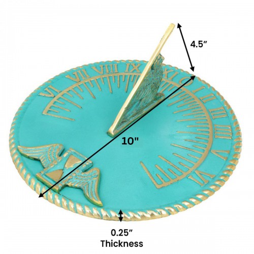 Garden Sundial Solid Brass with Blue Verdigris Finish Round Plaque and Phoenix Dial 10" Diameter Clock for Lawn image-10