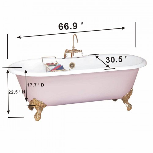 White Clawfoot Tub Cast Iron Dual Deck Mounted Bathtub image-3