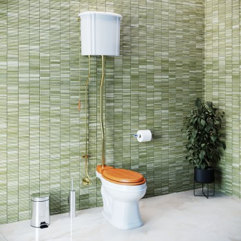 High Tank Pull Chain Toilet White Ceramic High Tank Round Bowl and PVD Z Pipes 