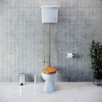 White Ceramic High Tank Pull Chain Toilet Elongated Bowl 