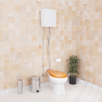 White High Tank Toilet with Round Bowl Chrome Plate Z-Pipe 