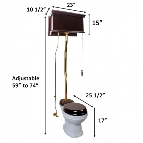Dark Oak High Tank Z-Pipe Toilet With Round White Bowl image-6