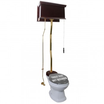 Dark Oak Finish High Tank Pull Chain Toilet Elongated White China Bowl image-8