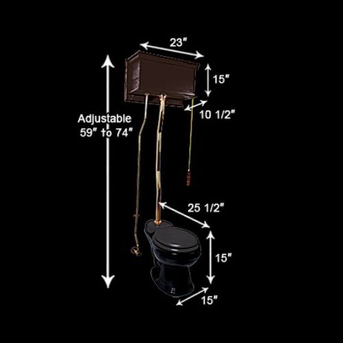 Dark Oak Flat Panel High Tank Toilet with Round Black China Bowl image-8