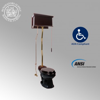 Dark Oak High Tank Z-Pipe Toilet Elongated Black Bowl image-3