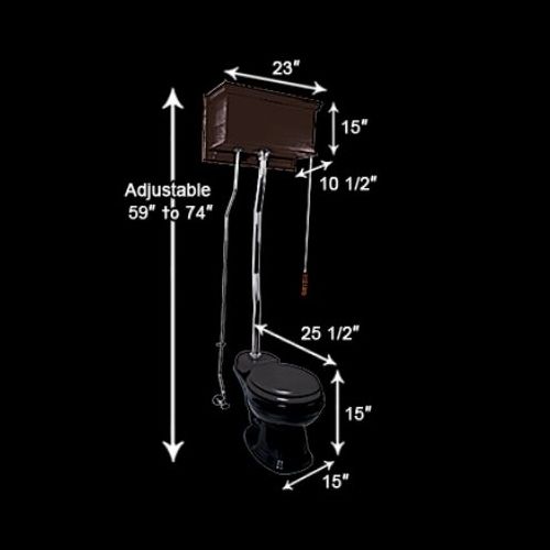 Dark Oak Flat Panel High Tank Toilet with Round Black China Bowl image-7