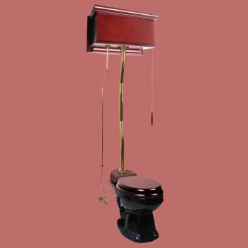 Cherry Wood Flat Panel Overhead Tank Toilet with Round Black China image-2