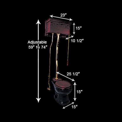 Cherry Wood Flat Panel Overhead Tank Toilet with Round Black China image-8