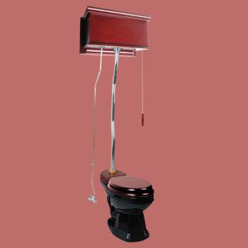 Cherry Wood Flat Panel Overhead Tank Toilet with Round Black China image-2