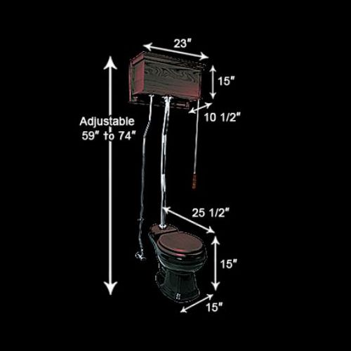 Cherry Wood Flat Panel Overhead Tank Toilet with Round Black China image-7