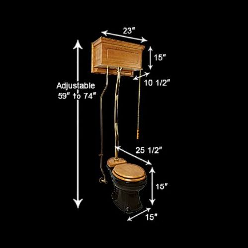 Light Oak High Tank Toilet with Round Black China Bowl image-7
