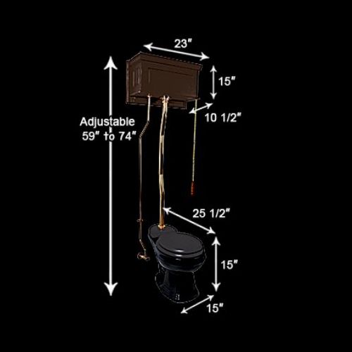 Dark Oak High Tank Toilet with Round Black China Bowl image-7