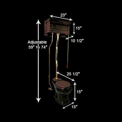 Cherry Wood Overhead Tank Toilet with Round Black China Bowl image-7